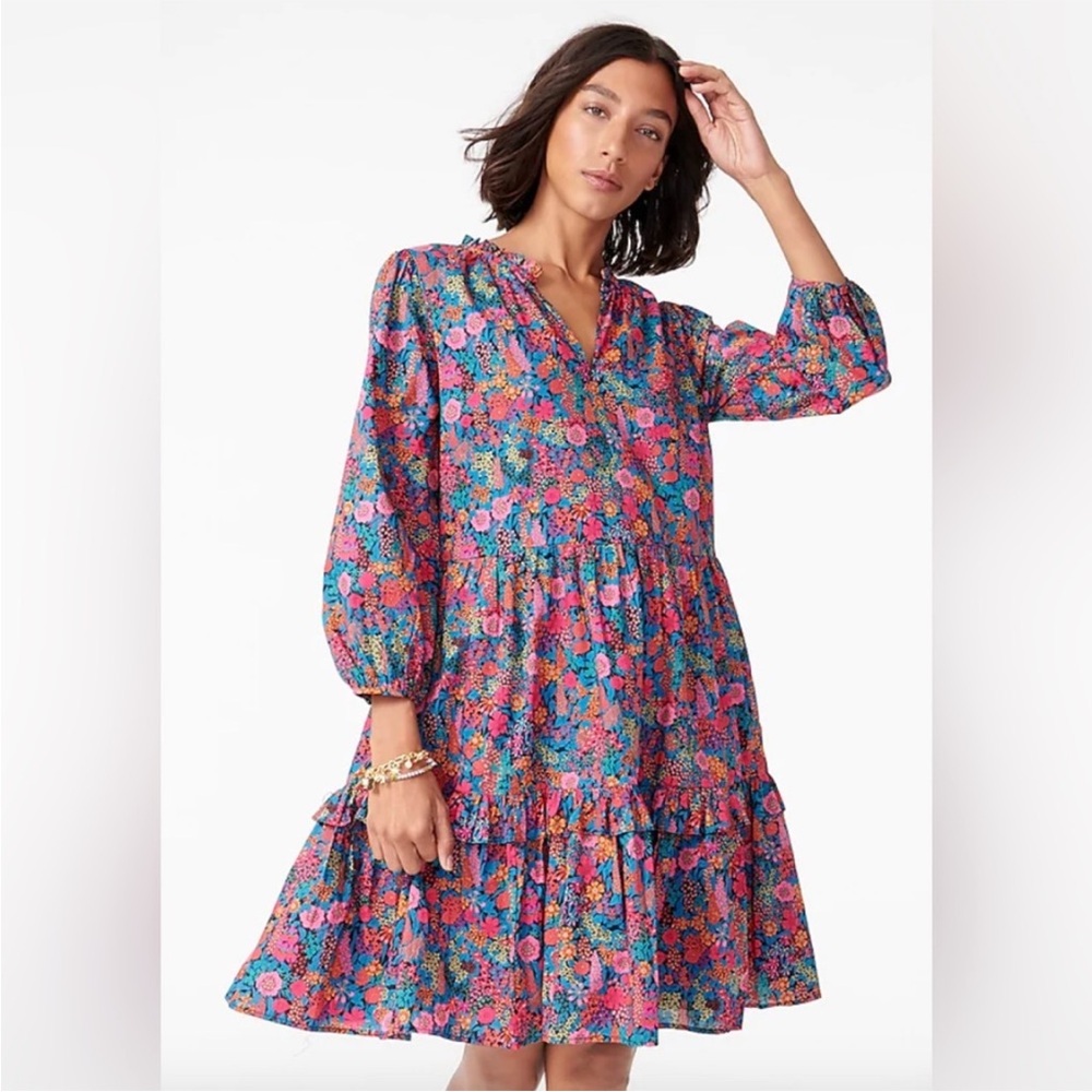 J Crew Women's Ciara Liberty Fabrics Cotton Floral Tiered Popover dress NWT